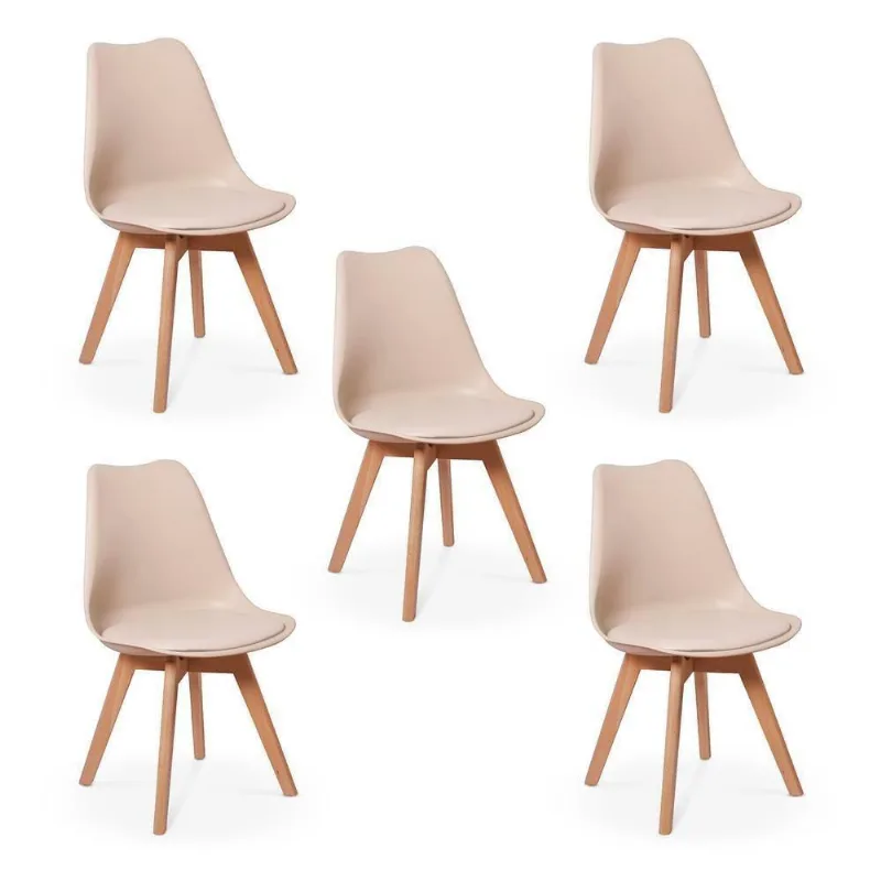 Conjunto 05 Cadeiras Eames Wood Leda Design Nude