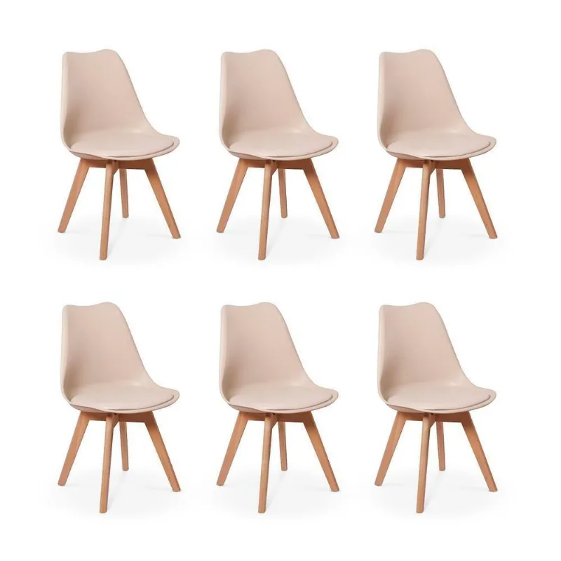 Conjunto 06 Cadeiras Eames Wood Leda Design Nude