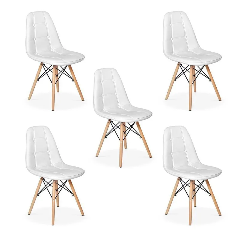 Conjunto 5 Cadeiras Dkr Charles Eames Wood Botonê Branca