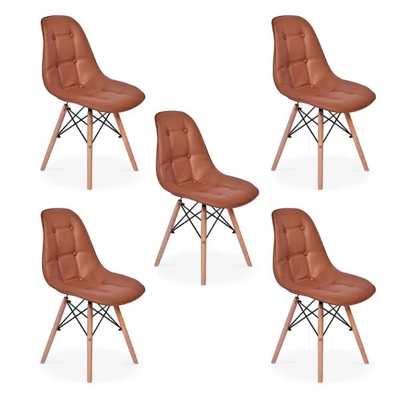 Conjunto 5 Cadeiras Dkr Charles Eames Wood Botonê Marrom