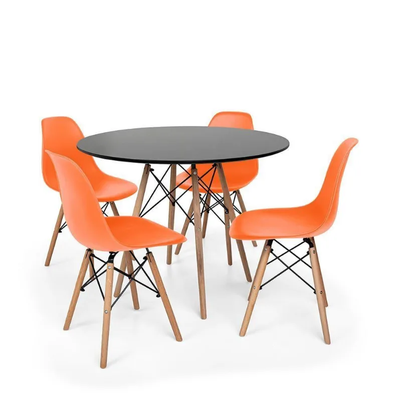 Conjunto Mesa Eiffel Preta 04 Cadeiras Eames Laranja