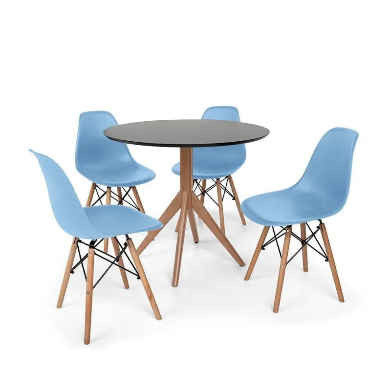Kit Mesa de Jantar Maitê 80cm 4 Cadeiras Azul Claro