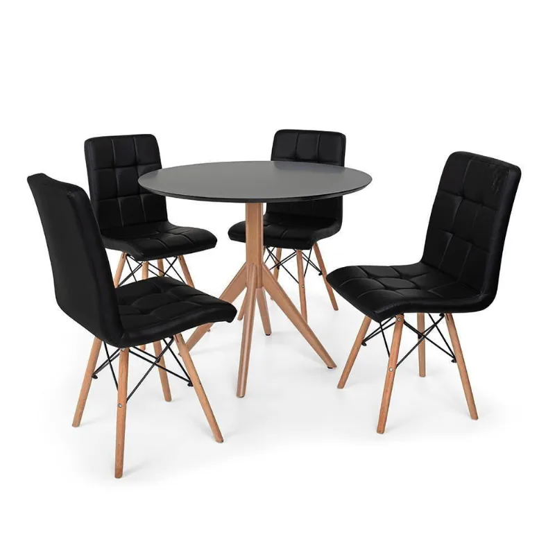Kit Mesa de Jantar Maitê 80cm 4 Cadeiras Eiffel Gomos Preta