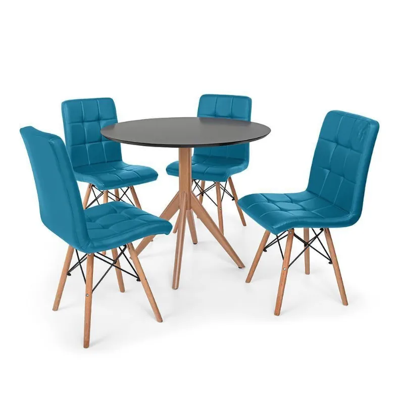 Kit Mesa Jantar Maitê 80cm 4 Cadeiras Eiffel Gomos Turquesa