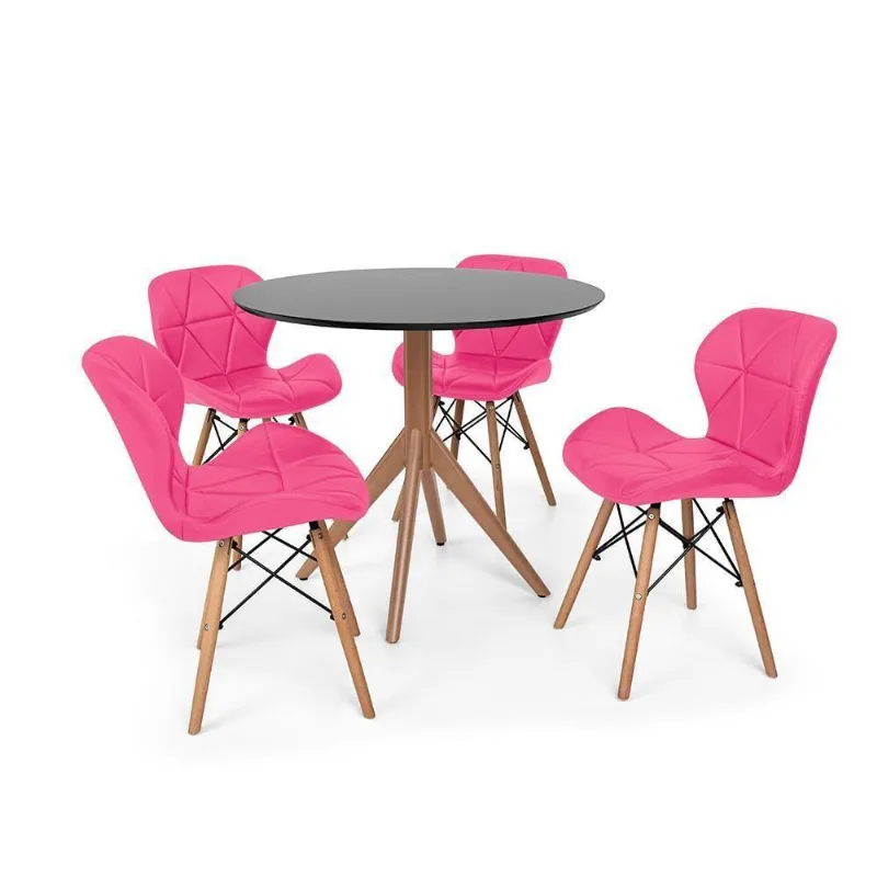 Kit Mesa de Jantar Maitê e 4 Cadeiras Eames Eiffel Slim Rosa