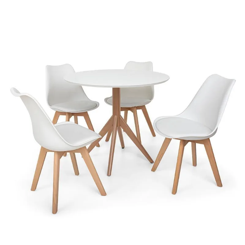 Mesa Maitê 80cm Branca com 4 Cadeiras Eames Wood Leda Branca
