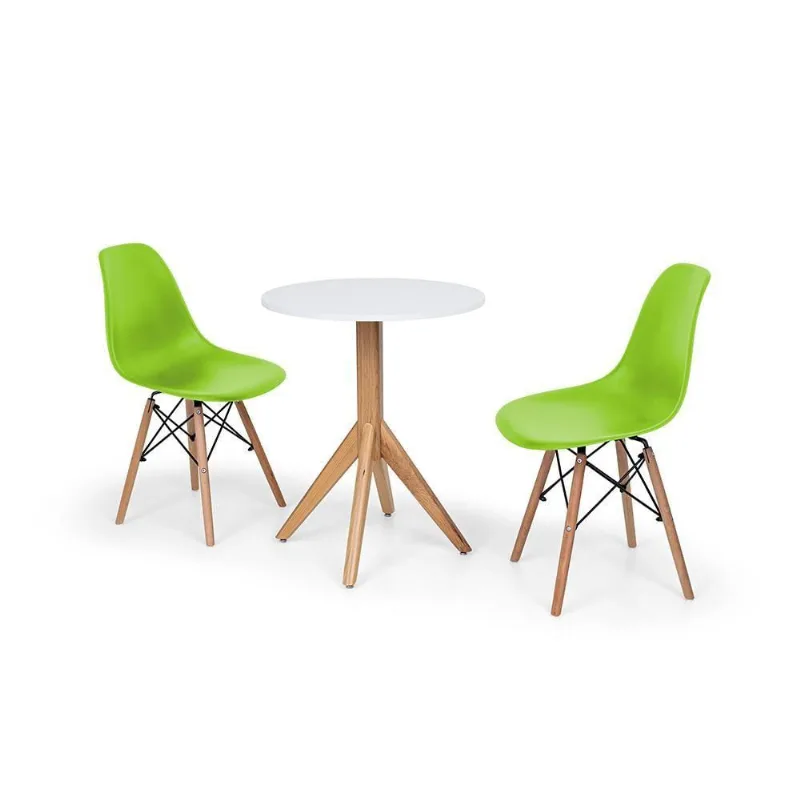 Conjunto Mesa de Jantar Maitê 60cm Branca e 2 Cadeiras Verde