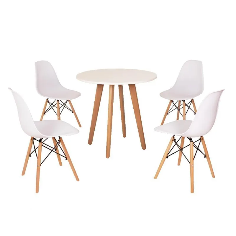 Mesa Laura 80cm Branca + 4 Cadeiras Eames Eiffel Branca