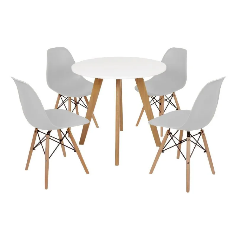 Mesa Laura 80cm Branca e 4 Cadeiras Eames Eiffel Cinza