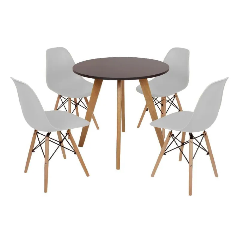 Mesa Laura 80cm Preta e 4 Cadeiras Eames Eiffel Cinza