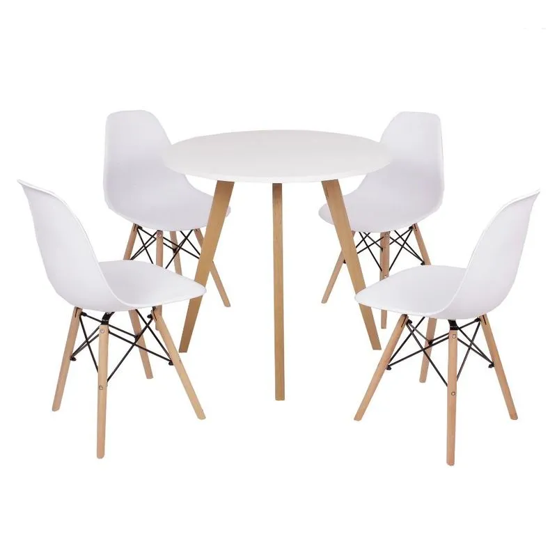 Mesa Inês 80cm Branca + 4 Cadeiras Eames Eiffel - Branca