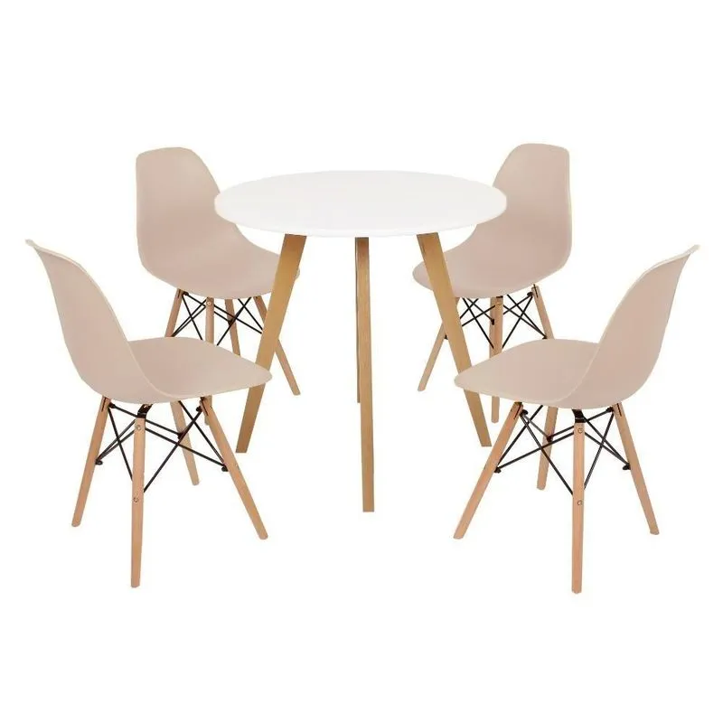Kit Mesa Inês 80cm Branca 4 Cadeiras Eames Eiffel Nude