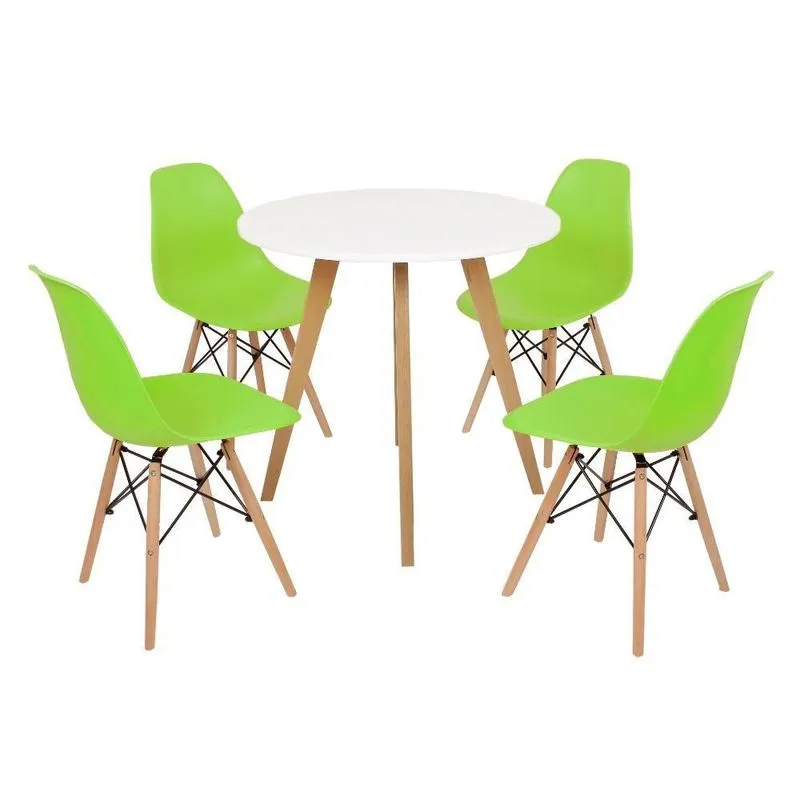 Mesa Inês Branca 4 Cadeiras Eames Eiffel Verde