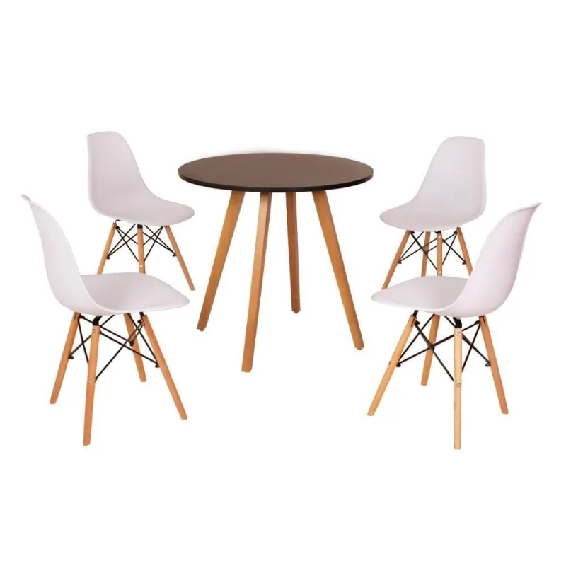 Mesa Inês 80cm Preta + 4 Cadeiras Eames Eiffel Branca