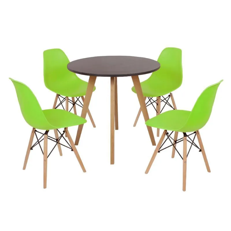Mesa Inês 80cm Preta 4 Cadeiras Eames Eiffel Verde