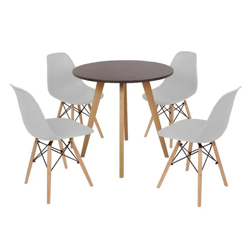 Mesa Inês 80cm Preta + 4 Cadeiras Eames Eiffel - Cinza