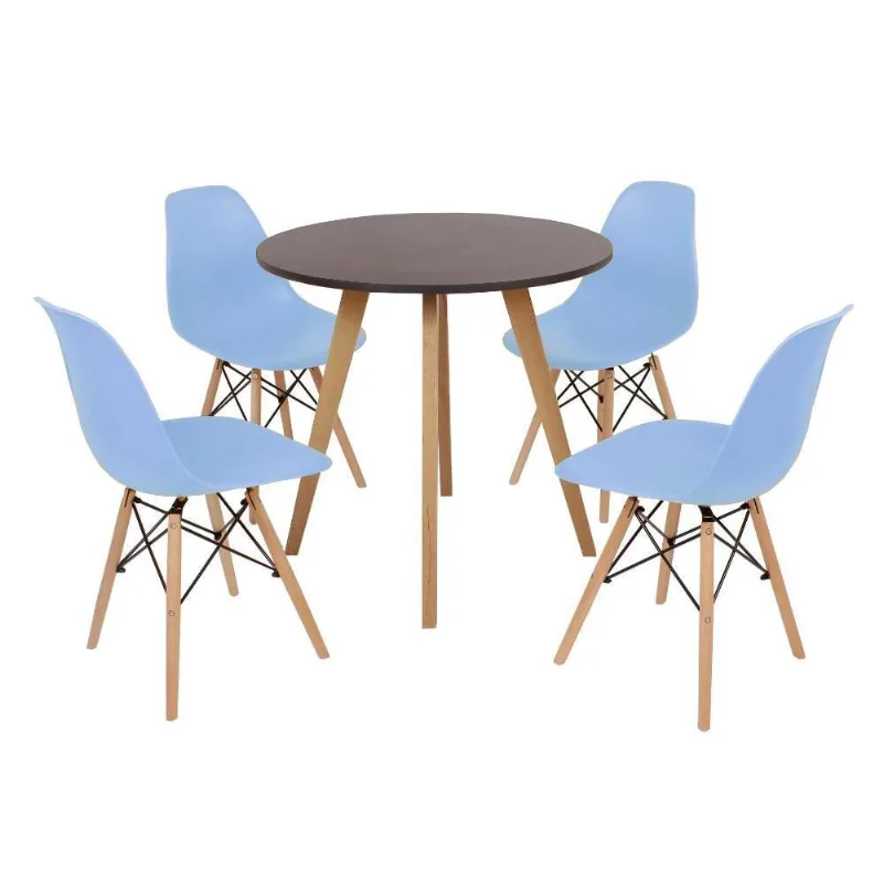 Mesa Inês 80cm Preta 4 Cadeiras Eames Eiffel Azul Claro