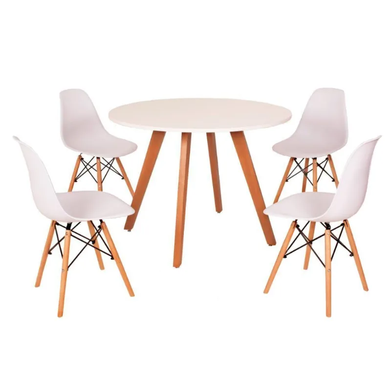 Mesa Inês 100cm Branca + 4 Cadeiras Eames Eiffel Branca