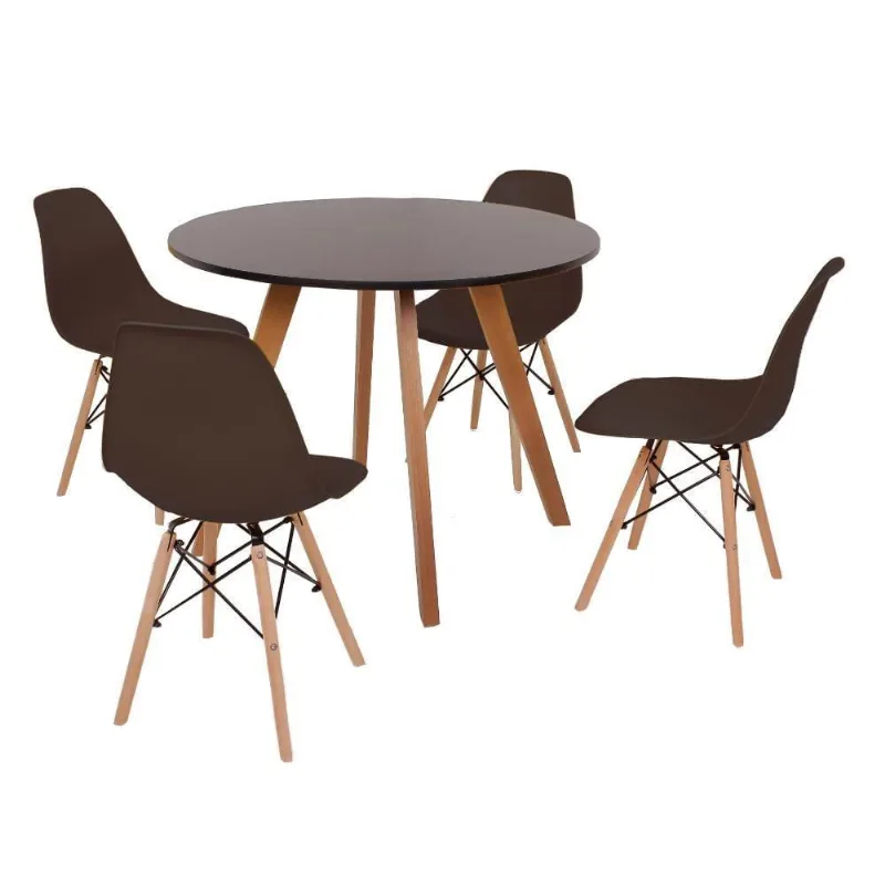 Mesa Inês 100cm Preta com 4 Cadeiras Eames Eiffel Marrom