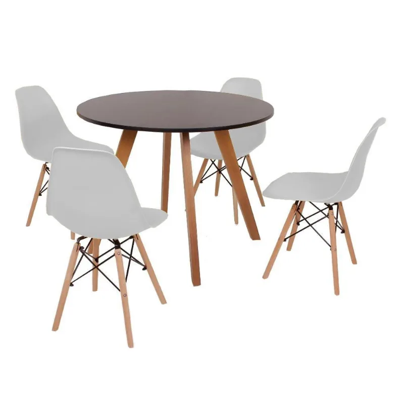 Mesa Inês 100cm Preta com 4 Cadeiras Eames Eiffel Cinza