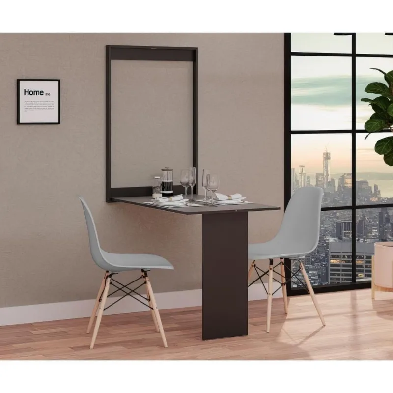 Conjunto De Mesa Dobrável Retrátil 100cm Preta Com 2 Cadeiras Eiffel - Cinza
