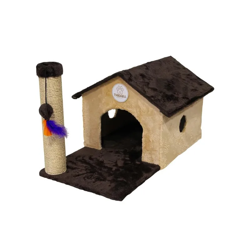 Arranhador Para Gatos Cadu Com Casa E Brinquedo - Marrom