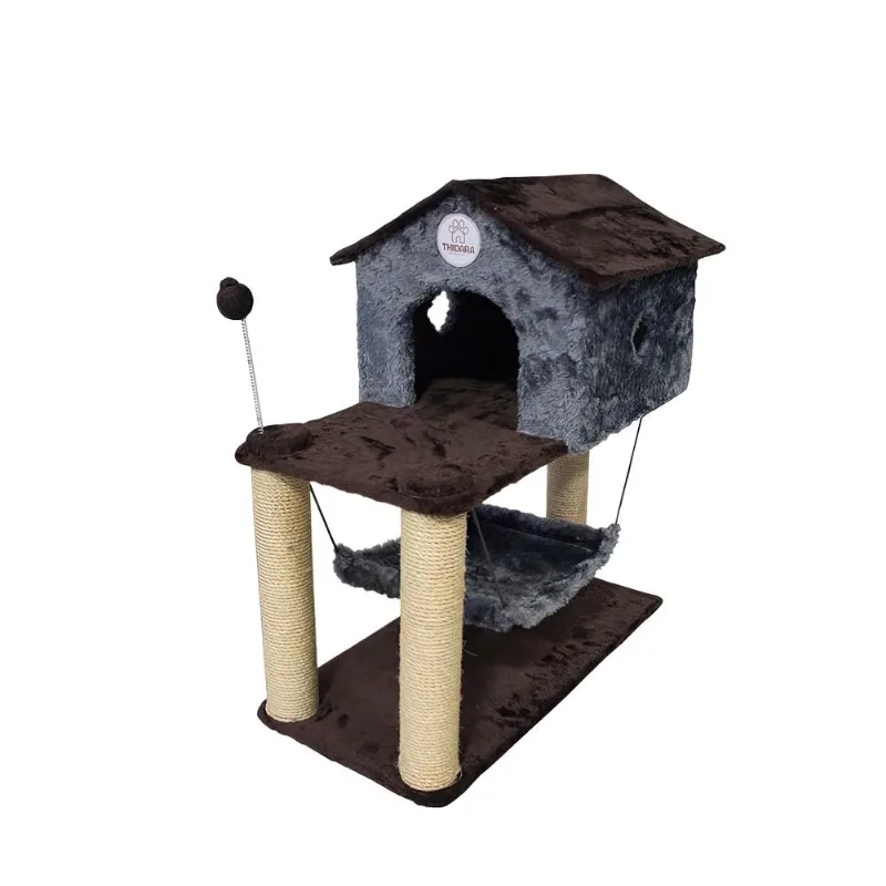 Arranhador Para Gatos Lady Com Casinha E Rede - Cinza