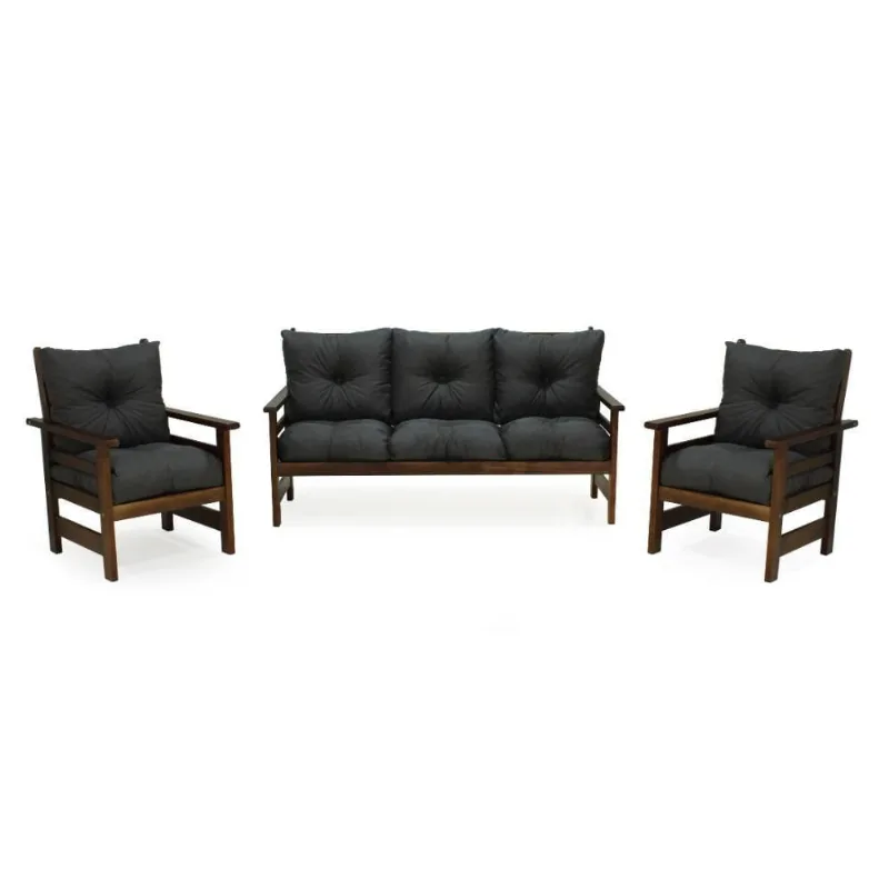 Conjunto Sofá Havaí 3 Lugares e 2 Poltronas De Madeira