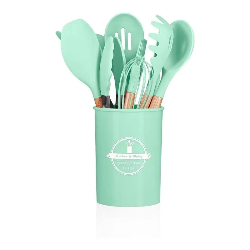 Jogo 12 Peças Utensílios Silicone Colher Espátula Concha Cor