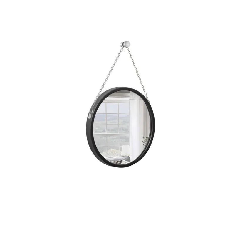 Espelho Decorativo Adnet Preto Alça Corrente Cromada 30Cm
