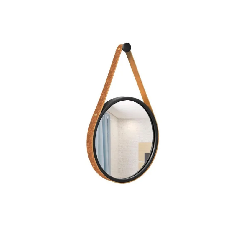 Espelho Decorativo Adnet Preto Alça Corino Rajado 20Cm