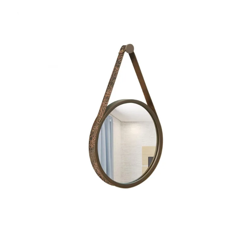 Espelho Decorativo Adnet Marrom Alça Corino Rajado 20Cm