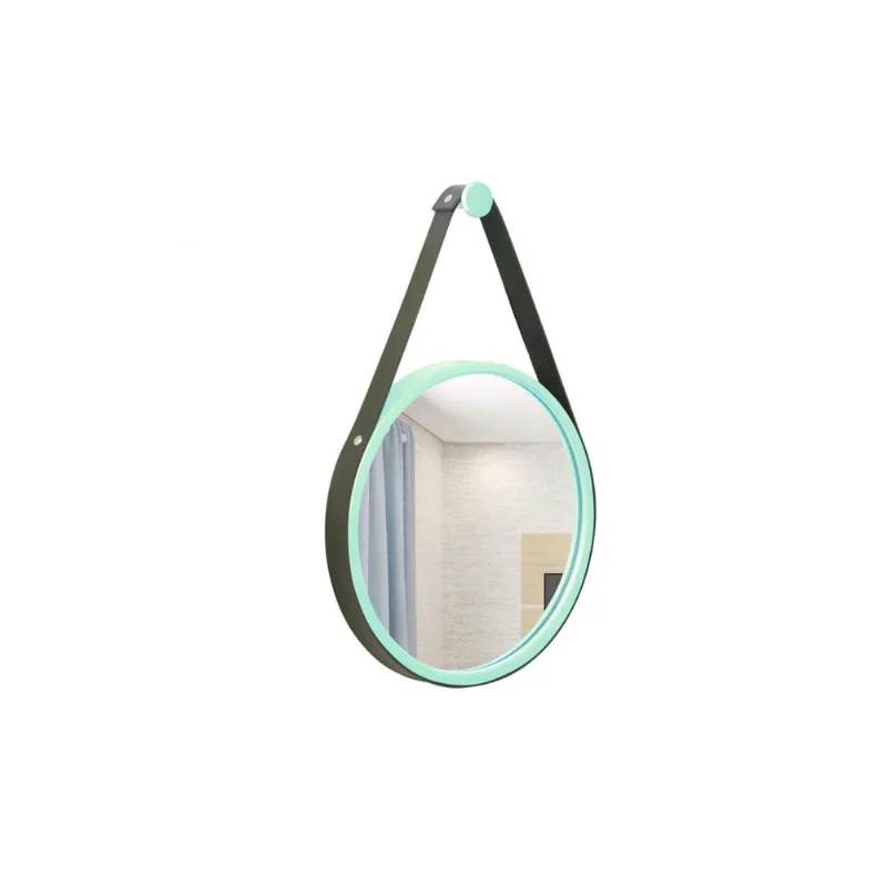 Espelho Decorativo Adnet Verde Alça Corino Preto 20Cm