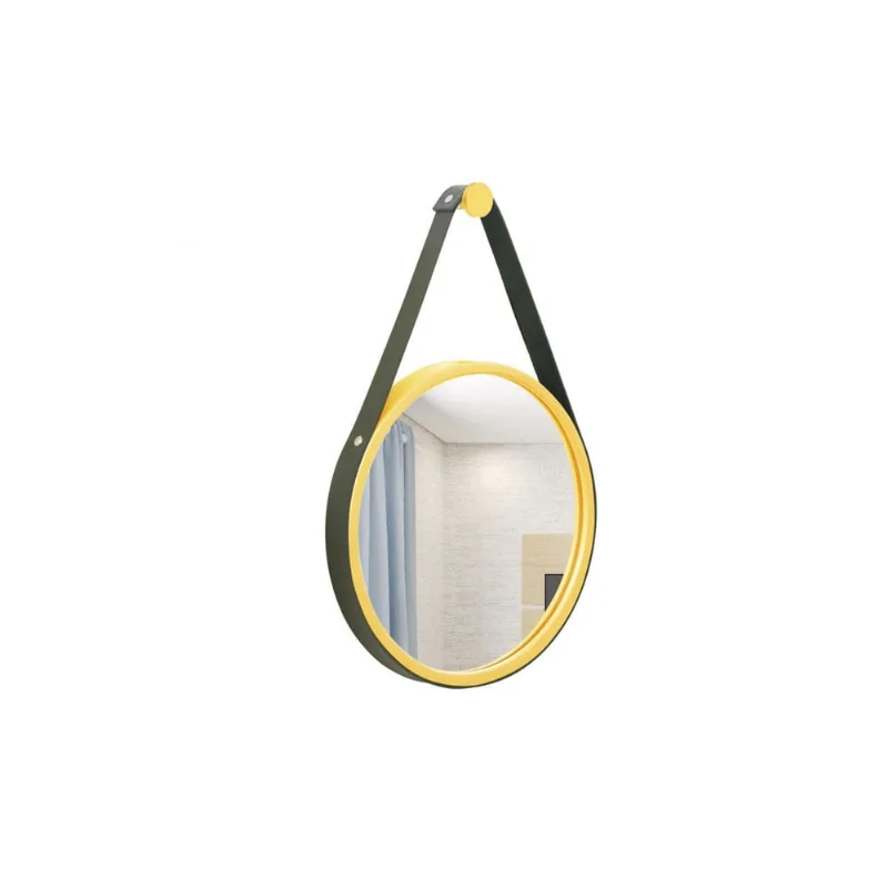 Espelho Decorativo Adnet Amarelo Alça Corino Preto 20Cm