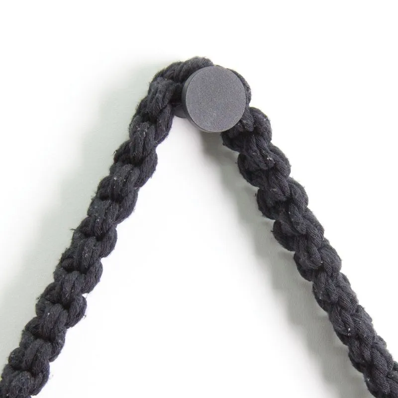 Espelho Decorativo Adnet Preto Alça Macramê Preta 60cm