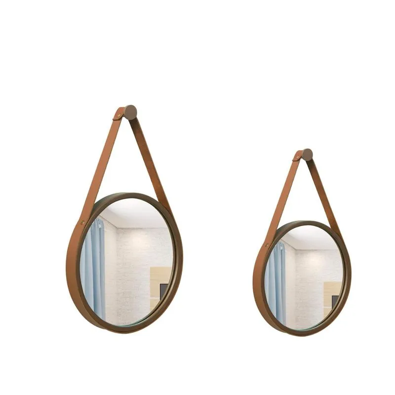 Kit Espelho Decorativo Adnet Corten 20 E 30 Cm Alça Caramelo Redondo
