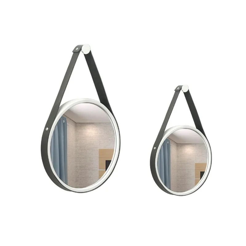 Kit Espelho Decorativo Adnet Branco 20 E 30 Cm Alça Preta Redondo