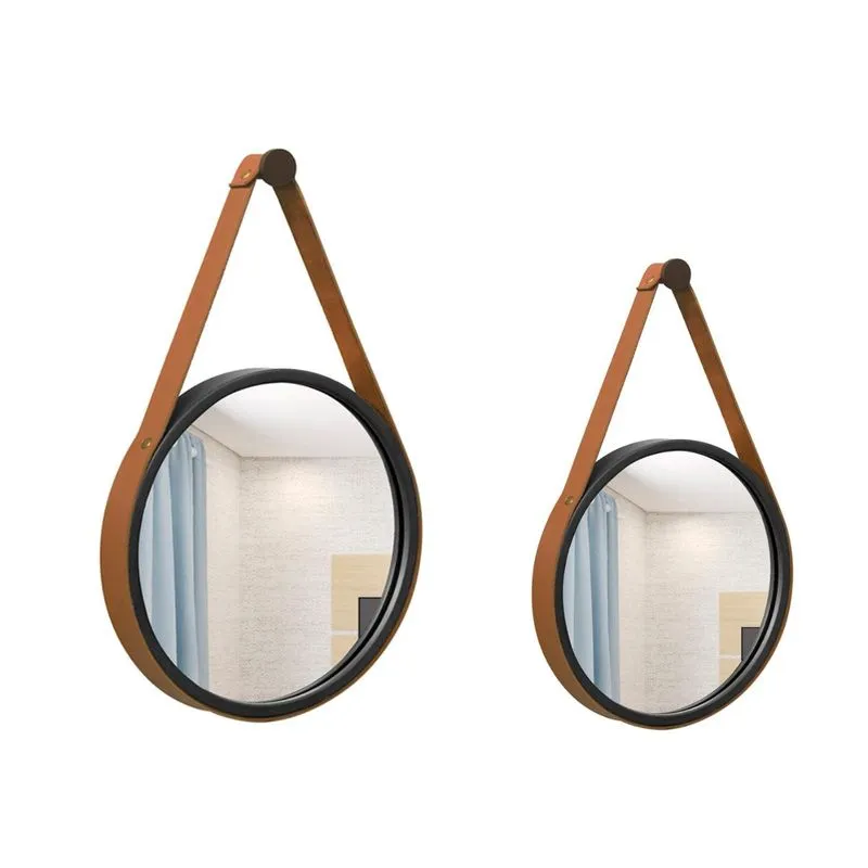 Kit Espelho Decorativo Adnet Preto 20 E 30 Cm Alça Caramelo Redondo