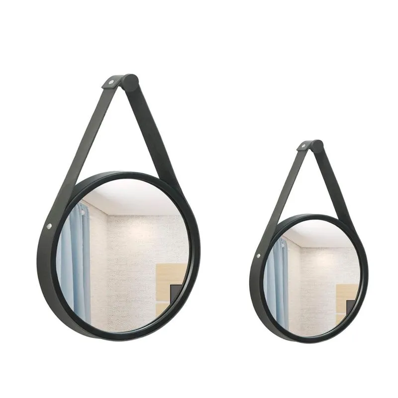 Kit Espelho Decorativo Adnet Preto 20 E 30 Cm Alça Preta Redondo