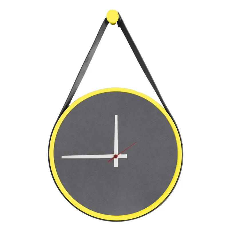 Relógio Adnet Amarelo Alça Preta/Búfalo Ponteiro Branco 30Cm