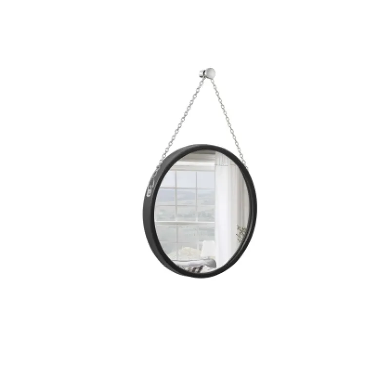 Espelho Decorativo Adnet Alça Corrente 20cm Redondo Preto