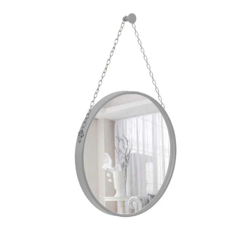 Espelho Decorativo Adnet Cinza Alça Corrente Cromada 30Cm