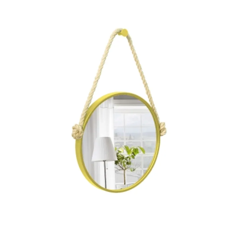 Espelho Decorativo Adnet Amarelo Alça Sisal Redondo 20 cm