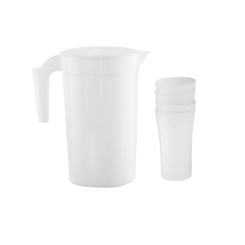 Jogo de Jarra para Suco de Plástico 2,1l Branca com 4 Copos New Plastic 1388