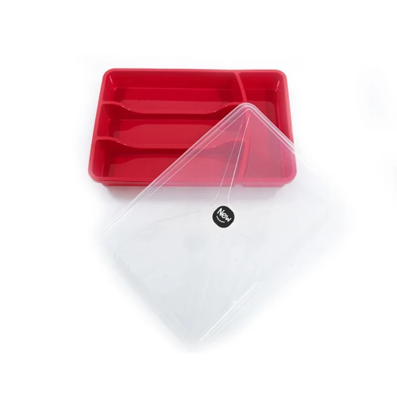 Porta Talheres com Tampa de Plástico Vermelho New Plastic 32x22x4cm 7441707