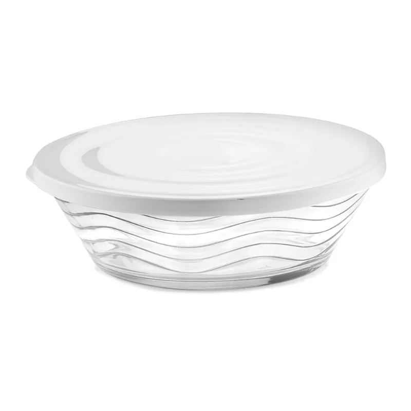 Saladeira Redonda de Vidro com Tampa Branca New Plastic 18cm 7441712