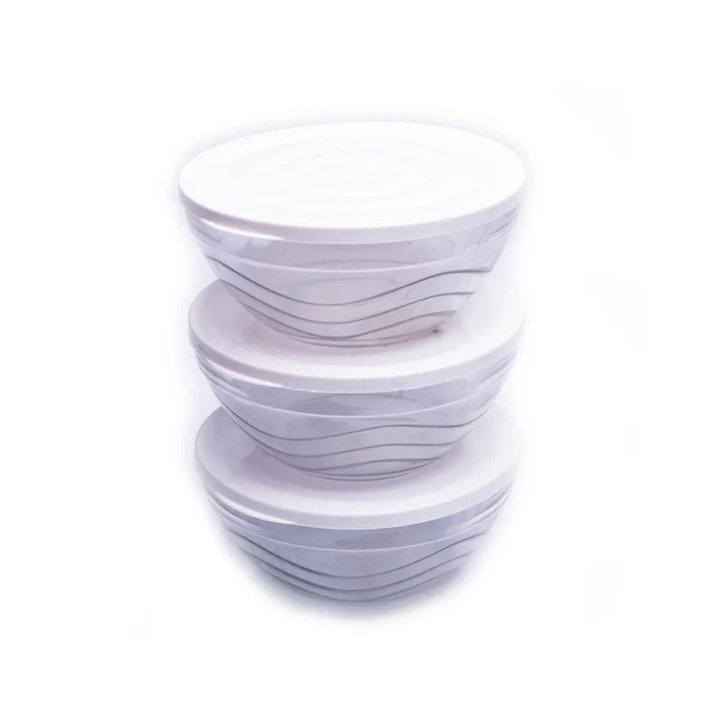 Jogo de Bowl de Vidro com Tampa 3und Branco New Plastic 18,5x14x19,5cm 1722
