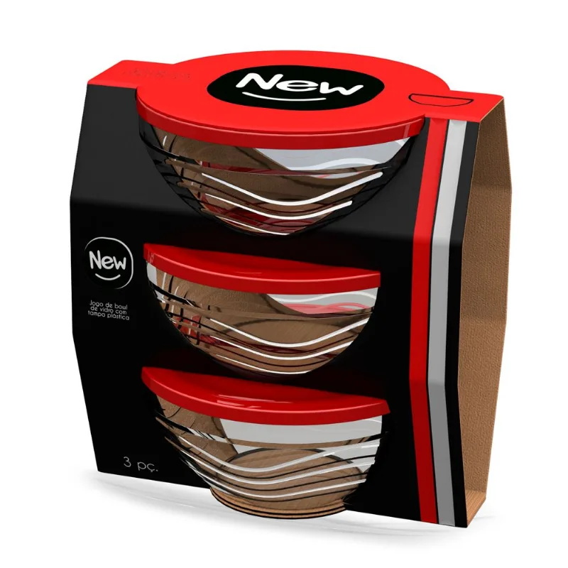 Jogo de Bowl Vidro e Tampa Plástica 3 Peças Vermelho New Plastic 19,5x14,5x18,5cm 7441724 Jogo de Bowl Vidro e Tampa Plastica 3 Pecas Vermelho New Plastic 19,5x14,5x18,5cm 7441724