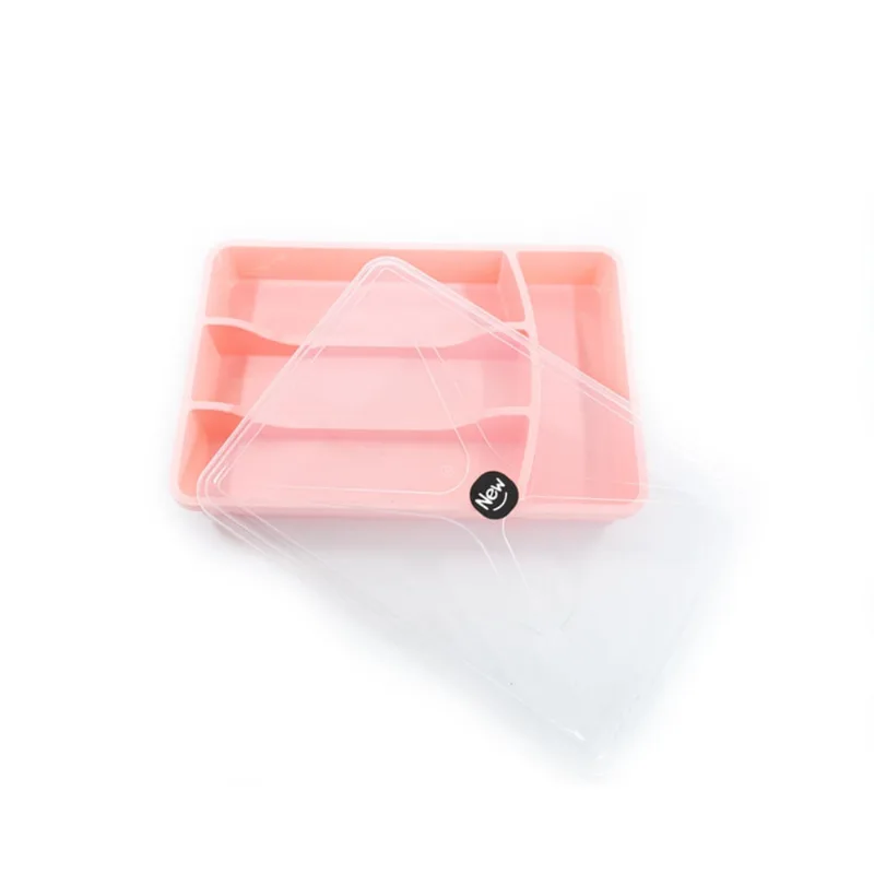 Porta Talheres com Tampa de Plástico Rosa New Plastic 32x22x4cm 1786