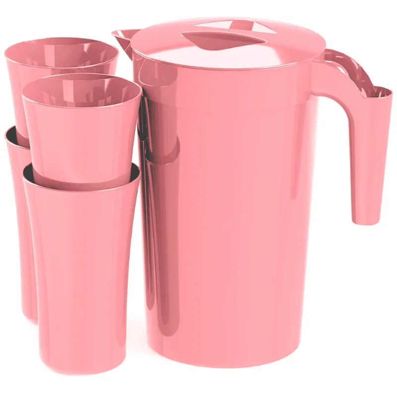 Conjunto Jarra com 4 Copos em Plástico Rose New Plastic 1777